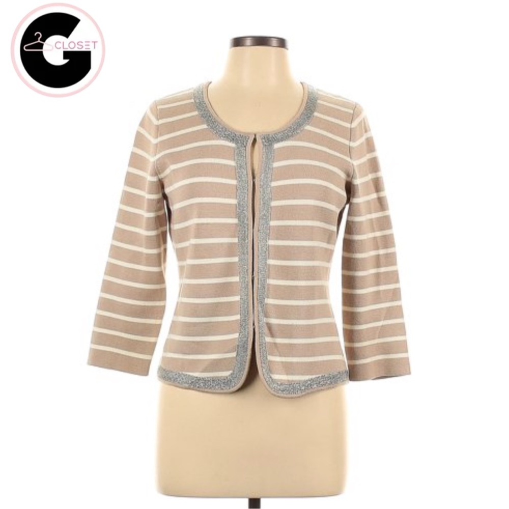 Banana Republic Cardigan Womens Striped Round Neck Hook Loop Sweater Knit